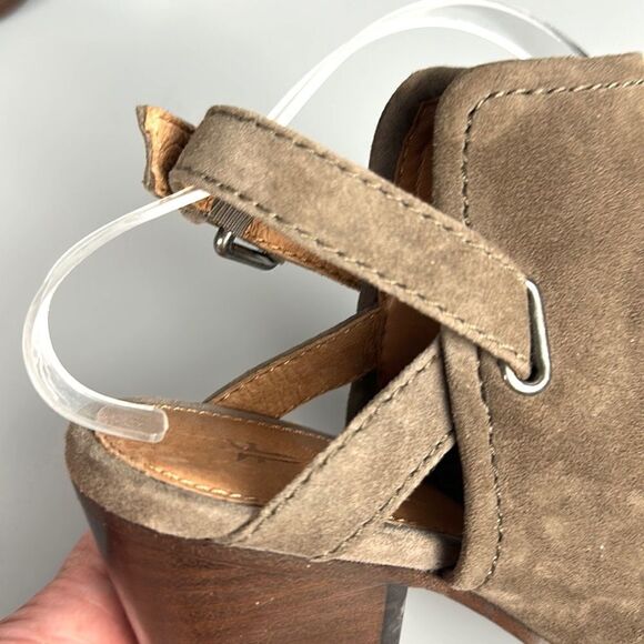 Frye Dani Shield Sling Peep Toe Ankle Booties Sandals Tan Suede Size 7 - Picture 9 of 15